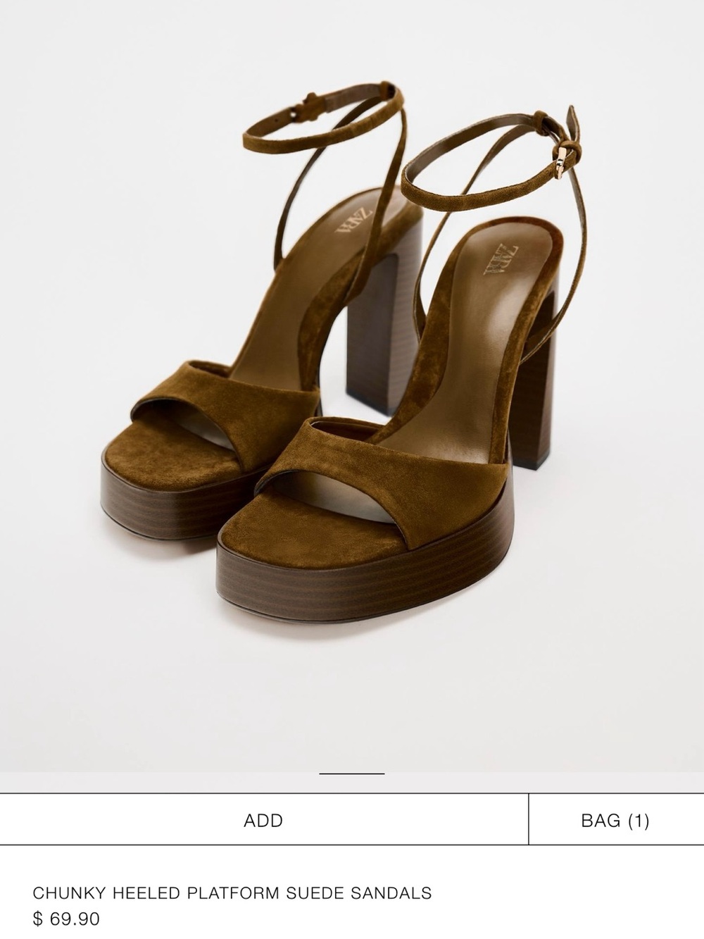 NWT Zara Chunky Heeled Platform Suede Sandals - Brown